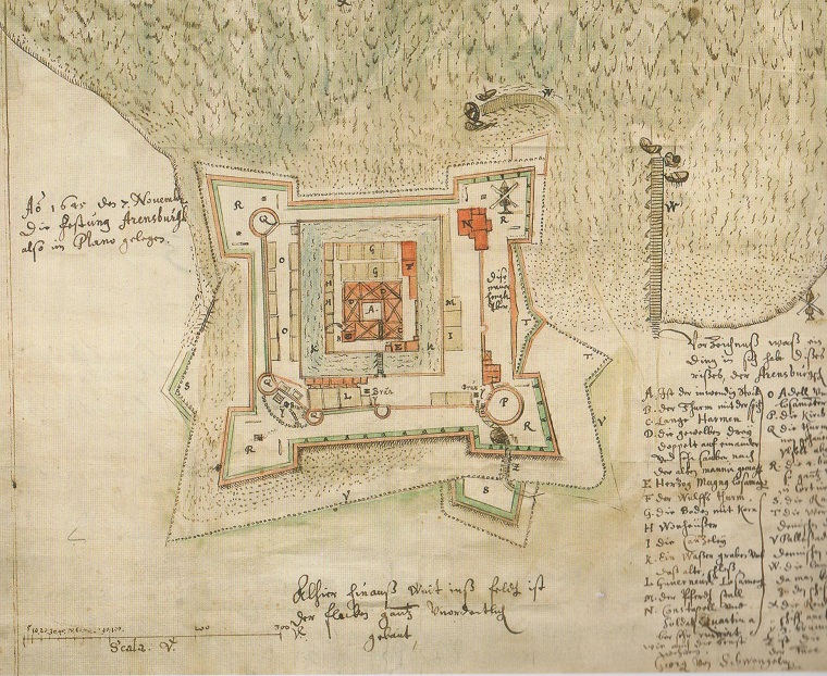 План укреплений курессаарского замка, составленный Георгом Швенгелем в 1645 г.